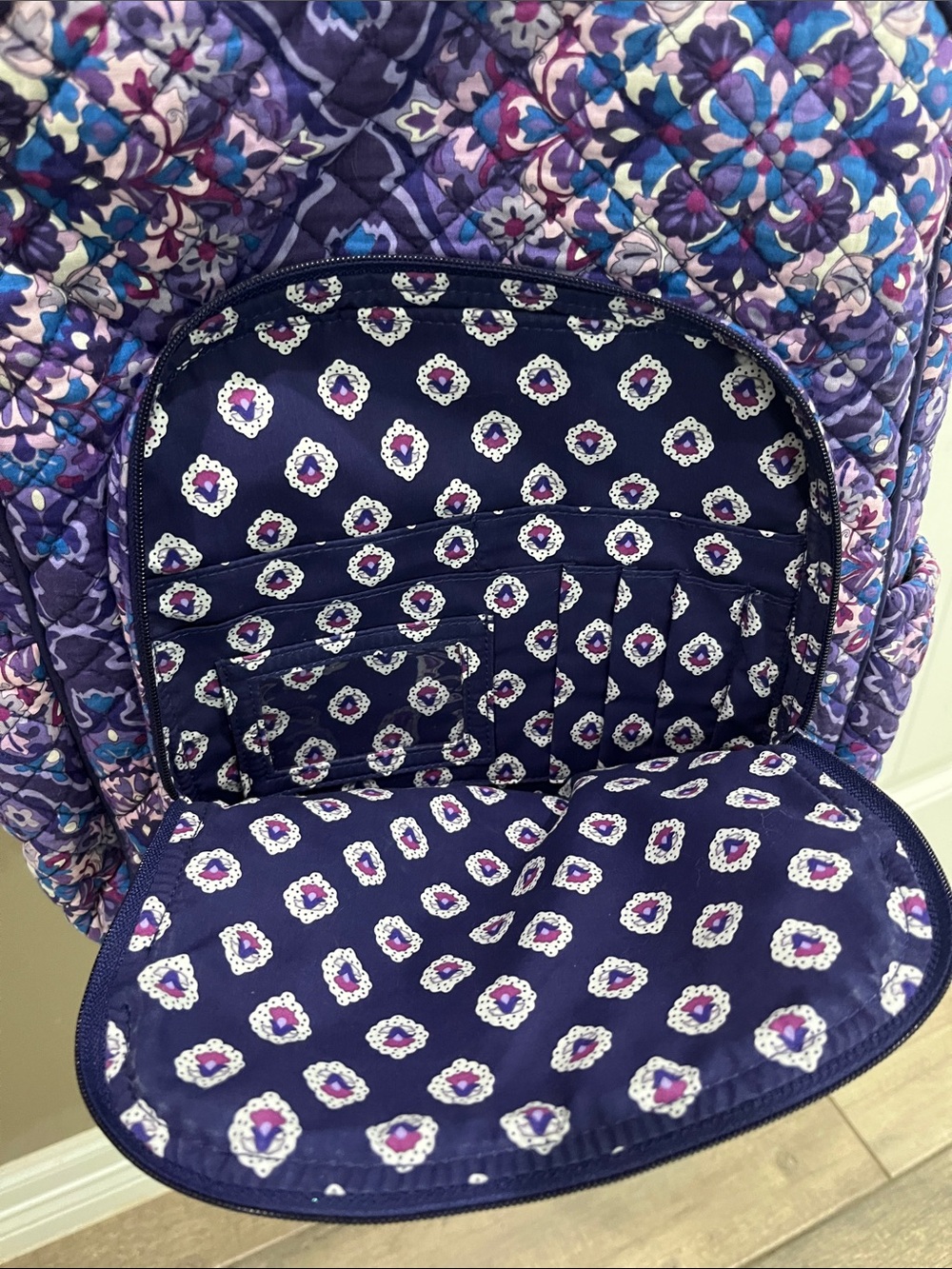 Vera Bradley Navy, Purple & Pink Floral Quilted Crossbody - Picture 3 of 11